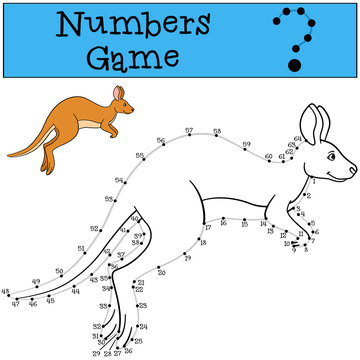 Educational game: Numbers game with contour. Little cute kangaroo.