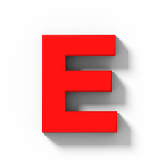 letter E 3D red isolated on white with shadow - orthogonal projection