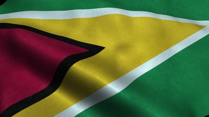Photorealistic 4k Close up of guyana flag slow waving with visible wrinkles and realistic fabric. A fully digital rendering, 3D Animation. 15 seconds 4K, Ultra HD resolution guyana flag animation. - Powered by Adobe