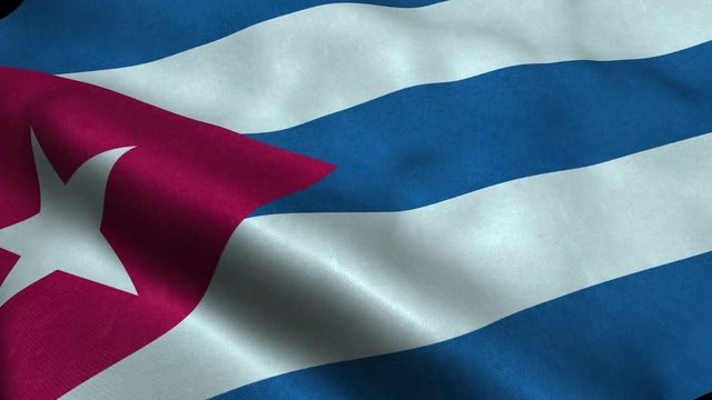 Photorealistic 4k Close up of cuba flag slow waving with visible wrinkles and realistic fabric. A fully digital rendering, 3D Animation. 15 seconds 4K, Ultra HD resolution cuba flag animation.