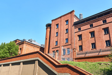 The brick wall buildings in an old brewery in Poznan. © GKor