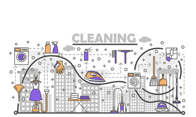 Vector thin line cleaning poster banner template