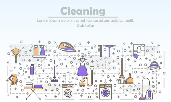 Vector thin line cleaning poster banner template