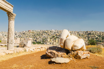 The ancient Roman agora and temples on top of a hill over Amman city, Jordan, Middle East.