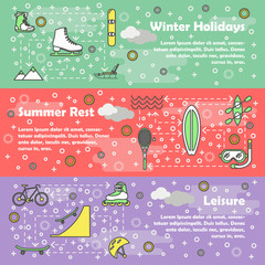 Vector thin line style design leisure banner set