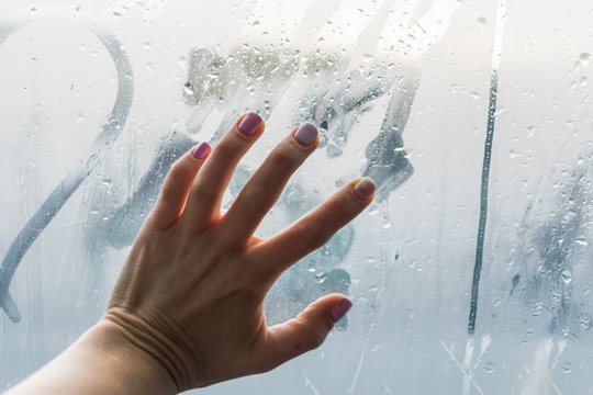 Sex In The Car. Female Hand On The Car Window. Inside View.