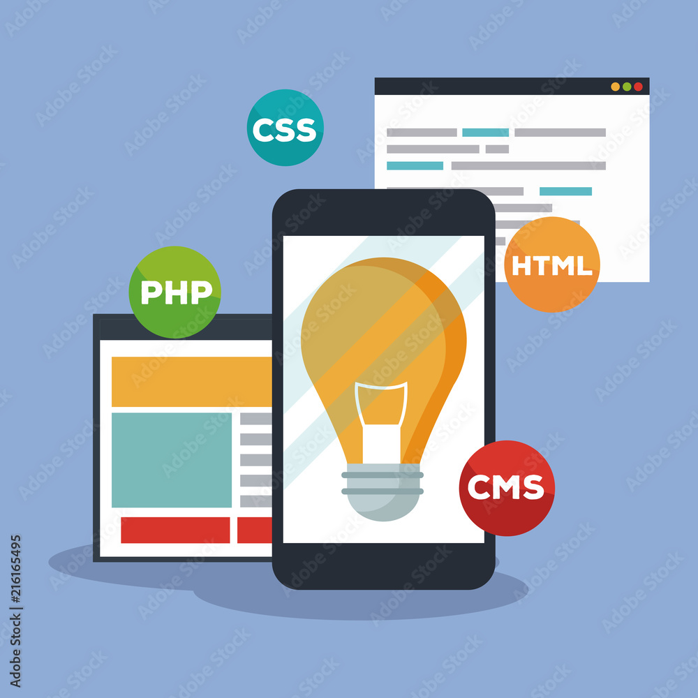 Poster smartphone with programming symbols vector illustration graphic design