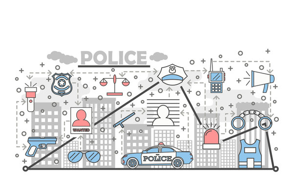 Vector thin line art police poster banner template