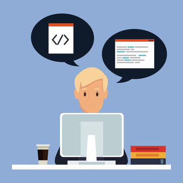 Programmer with software and programming symbols vector illustration graphic design