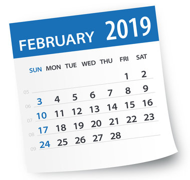 February 2019 Calendar Leaf - Vector Illustration