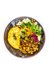 French Omelette with Potatoes, Mushroom and Salad