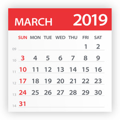 March 2019 Calendar Leaf - Vector Illustration