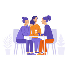 Vector illustration in flat linear style -  friends drinking coffee