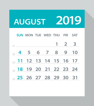 August 2019 Calendar Leaf - Vector Illustration
