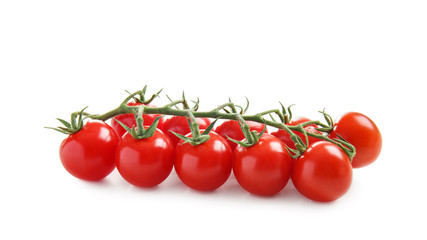 Fresh ripe cherry tomatoes on white background
