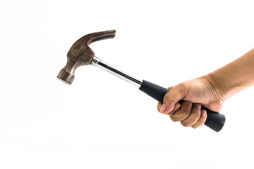 Metal Hammer in the hand of man isolated