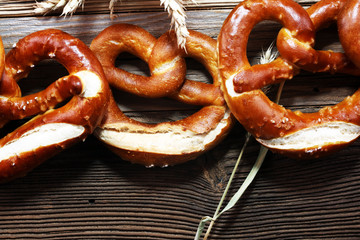 German pretzels with salt close-up on the table