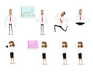 Set of cartoon business woman showing different gestures