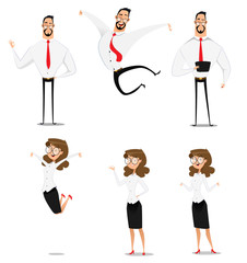 Set of cartoon business woman showing different gestures