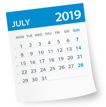 July 2019 Calendar Leaf - Vector Illustration