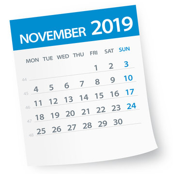 November 2019 Calendar Leaf - Vector Illustration