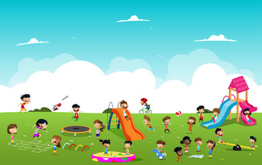 Children playing games in the park illustration - 216172600