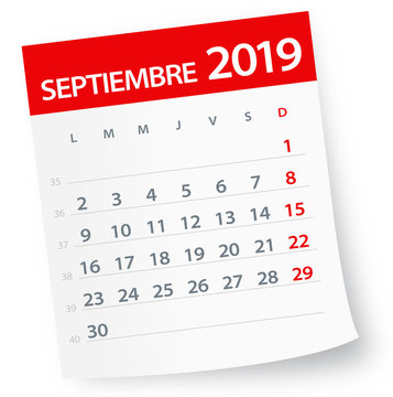 September 2019 Calendar Leaf - Vector Illustration. Spanish version