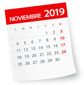 November 2019 Calendar Leaf - Vector Illustration. Spanish version