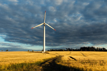 Windmill on Field with Nice Clouds on Sky