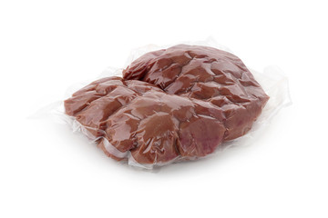 pork kidney in vacuum packing on white background