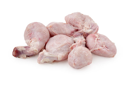 raw bull testicles on white background