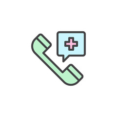 Fototapeta premium Hospital phone filled outline icon, line vector sign, linear colorful pictogram isolated on white. Emergency call symbol, logo illustration. Pixel perfect vector graphics