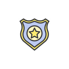 Police badge filled outline icon, line vector sign, linear colorful pictogram isolated on white. Symbol, logo illustration. Pixel perfect vector graphics