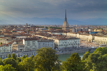 Fototapeta na wymiar evening sun and buildings in Turin in historical center in Italy