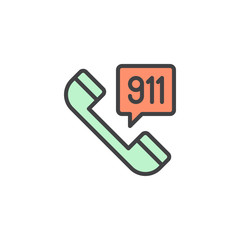Emergency call filled outline icon, line vector sign, linear colorful pictogram isolated on white. 911 telephone symbol, logo illustration. Pixel perfect vector graphics