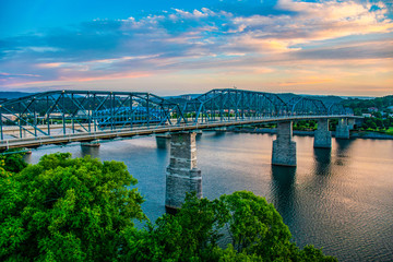 Downtown Chattanooga Tennessee and Tennessee River TN