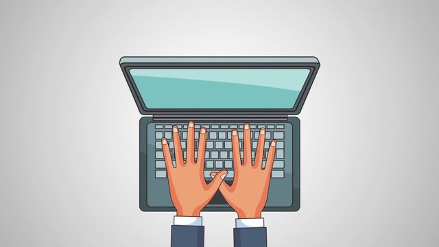 Hands using laptop for work high definition colorful animation scenes