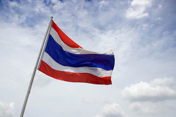 The Thai flag has a sky background with clouds in the sun at noon.