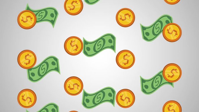 Coins and billets falling pattern background high definition colorful animation scenes