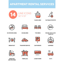 Apartment rental service - line design icons set