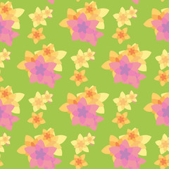Seamless pattern of a flower lawn made of yellow, pink and orange flowers