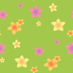 Seamless pattern of a flower lawn made of yellow, pink and orange flowers