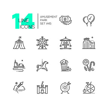 Amusement park - set of line design style icons
