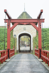 Naklejka premium The access bridge to Bourtange, a Dutch fortified village in the province of Groningen