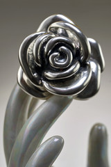 Biżuteria kobieca - ogromna róża, piekny srebrny pierścionek - obrazy, fototapety, plakaty
