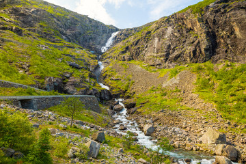 Stigfossen waterfall on Trollstigen road in Norway