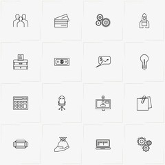 Business line icon set with rate, money and office chair