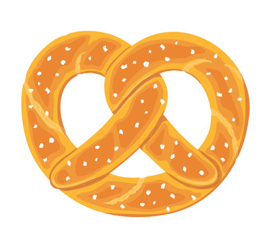 Traditional german salty pretzel. Twisted bread with salt. Typical Oktoberfest food. Vector hand drawn illustration isolated on white background.
