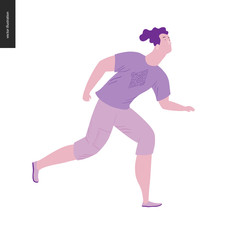 People park festival picnic - flat vector concept illustration of a young man wearing a t-shirt and shorts running on the ground