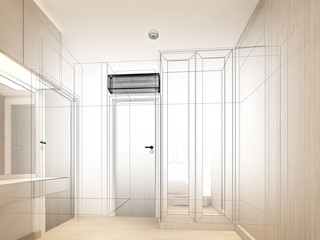 sketch design of interior living room,3d rendering